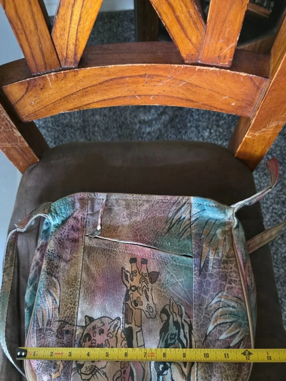 Vintage The Animal Hand-Painted Leather Safari Bag 80s India Boho Purse
